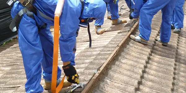 trabajadores retirada de uralita con amianto Trabajadores realizando un trabajo de retirada de uralita con amianto